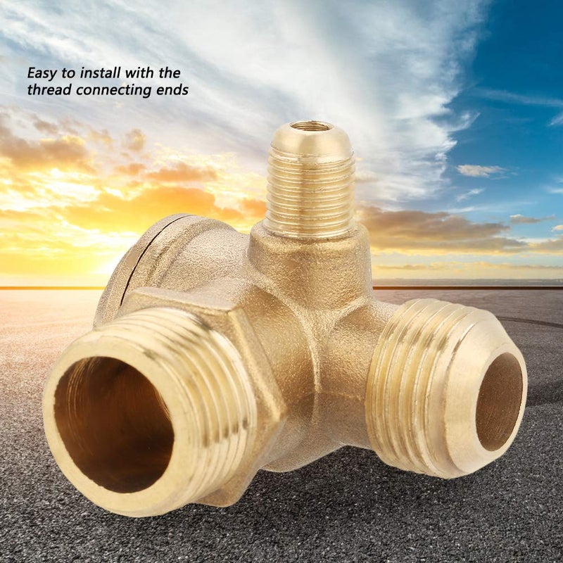 Walfront Brass Air Compressor Check Valve, 3 Way Male Thread 90 Degree Normal Pressure Accessories Used for Air Compressor (0.8x0.7x0.4 inches) - Image 4